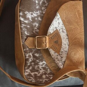 Brown Leather & Cowhide Crossbody Bag